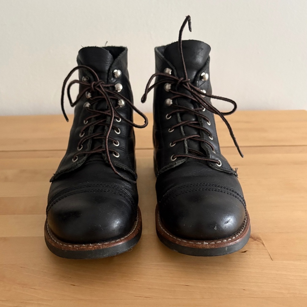 Red Wing Shoes Black Leather Lace-Up Cap Toe Boots